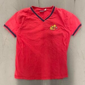 Vintage red Winnie‎ the Pooh cute polo V Neck embroidered tee